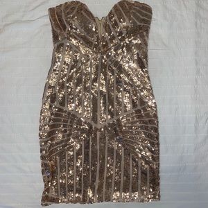Rose gold mini strapless mini dress